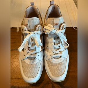 Michael Kors Tan, White and Pink logo Ankle Boots